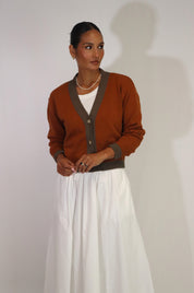 Tatano Contrast Cardi | Rust Chocolate