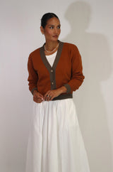 Tatano Contrast Cardi | Rust Chocolate