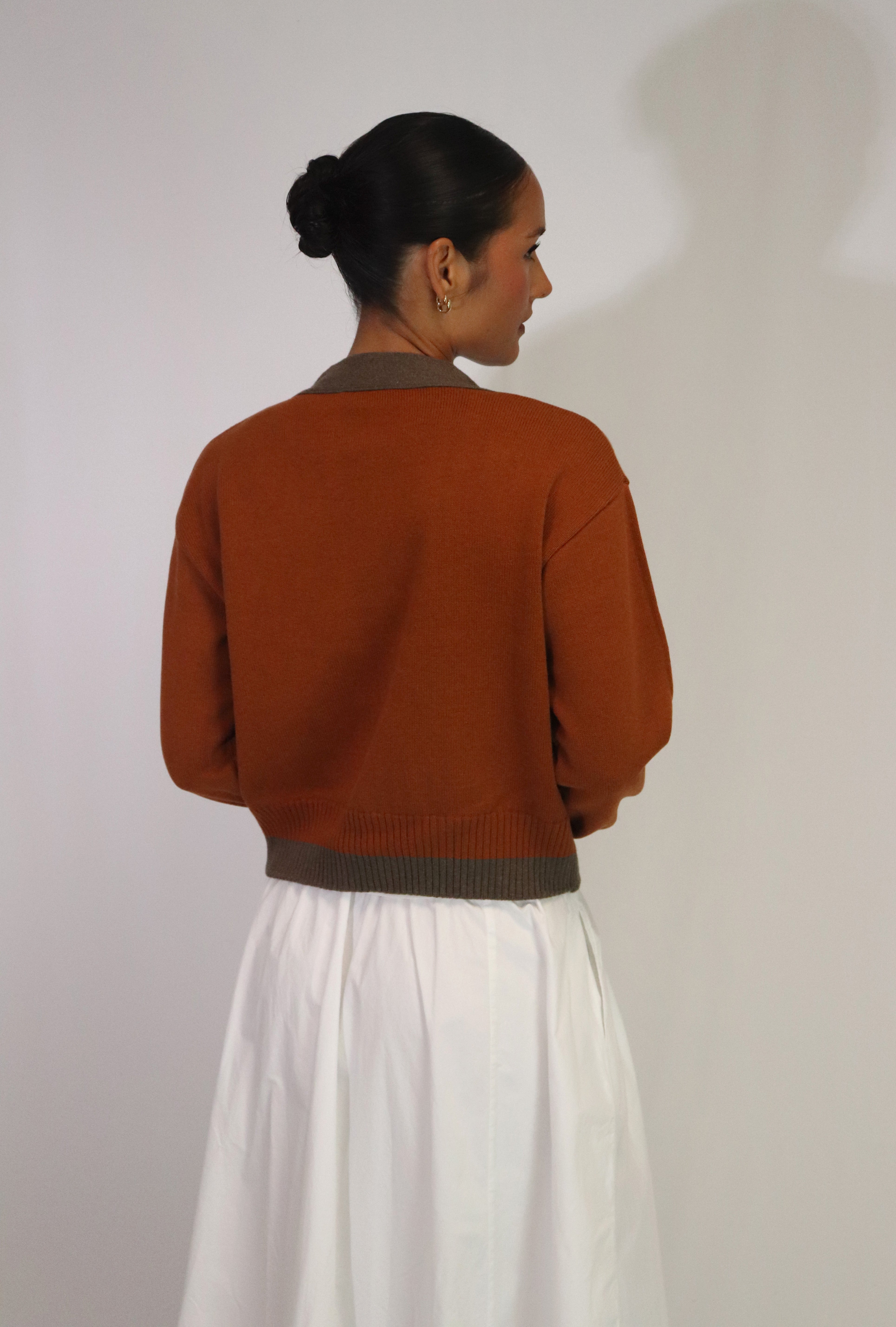 Tatano Contrast Cardi | Rust Chocolate