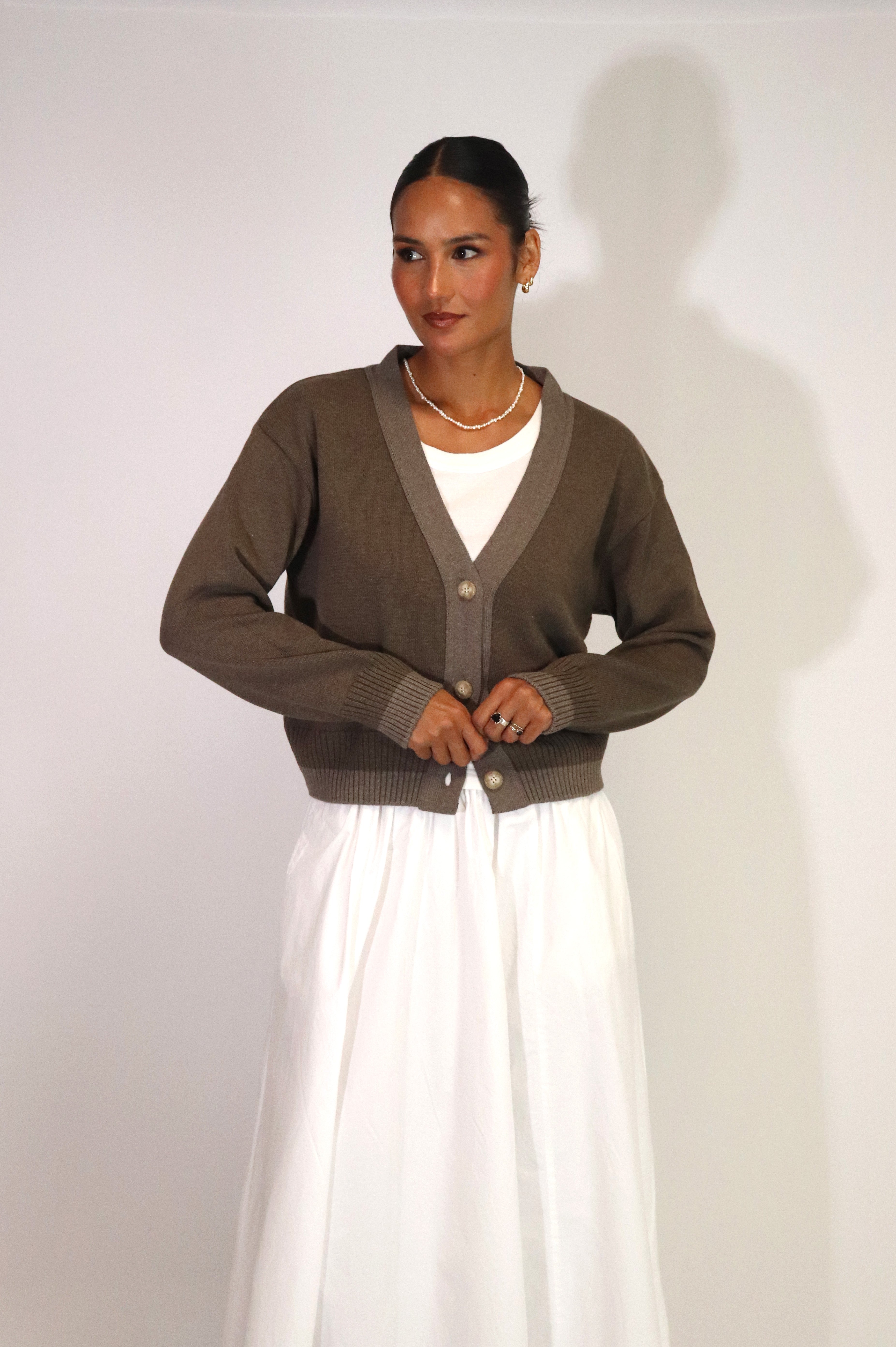 Tatano Contrast Cardi | Chocolate Mocha