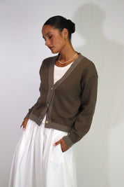 Tatano Contrast Cardi | Chocolate Mocha