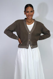 Tatano Contrast Cardi | Chocolate Mocha
