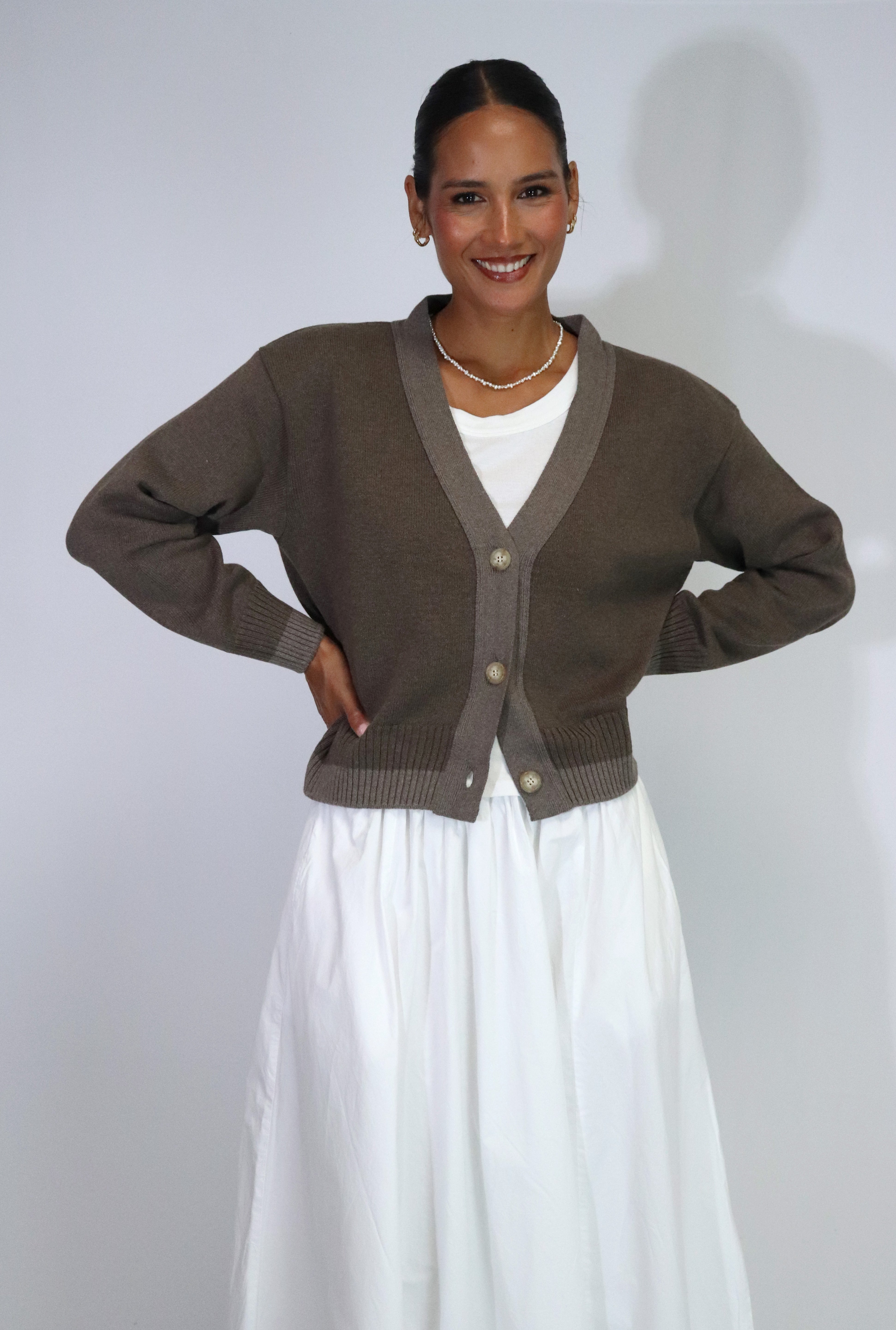 Tatano Contrast Cardi | Chocolate Mocha