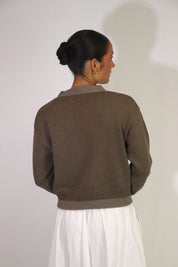 Tatano Contrast Cardi | Chocolate Mocha