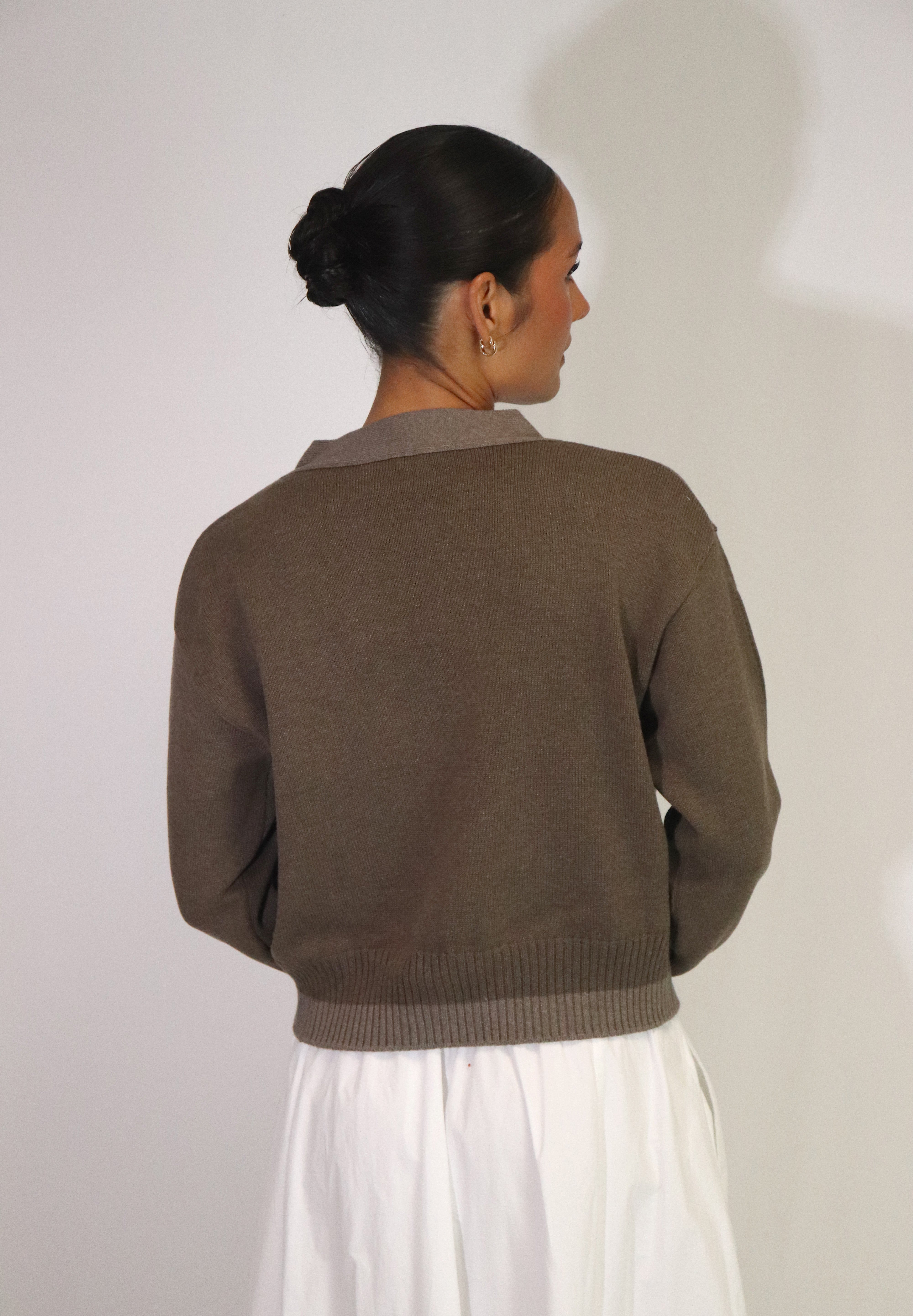 Tatano Contrast Cardi | Chocolate Mocha