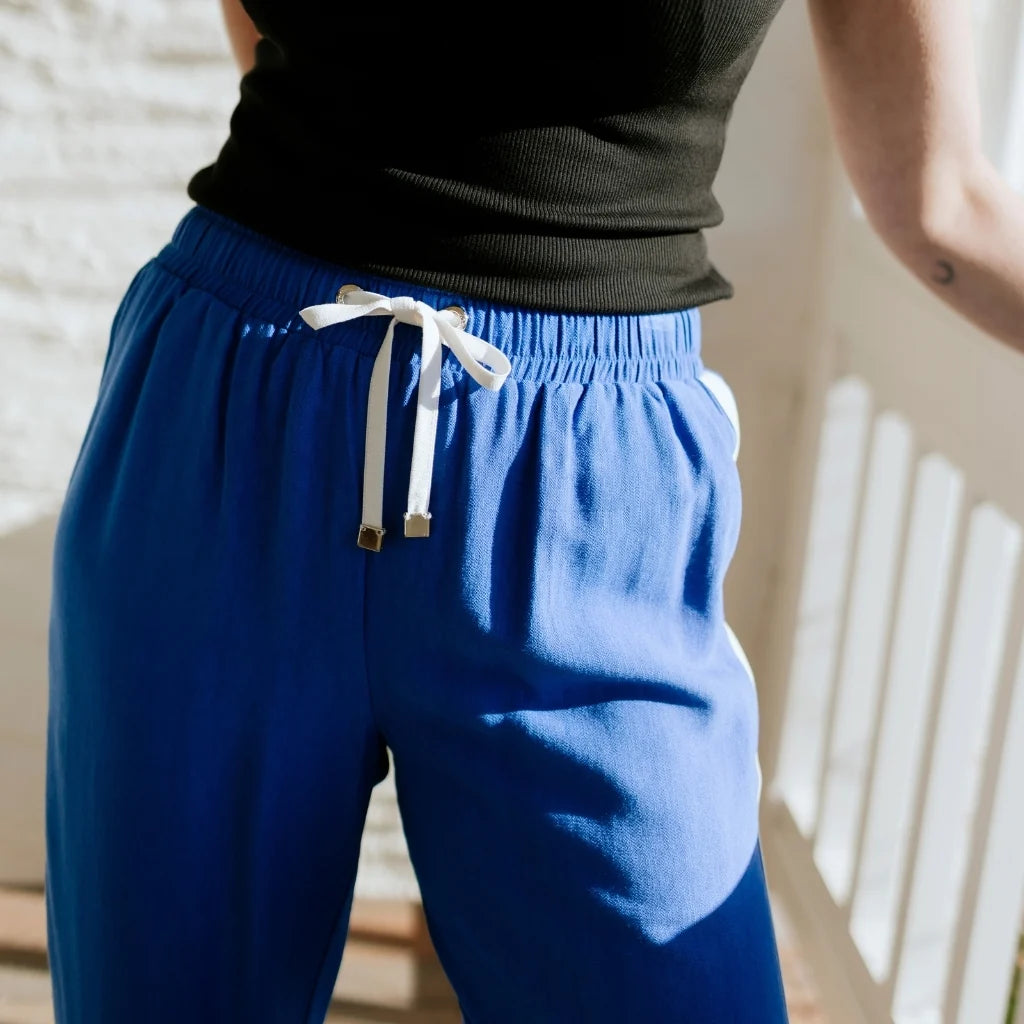 Moke Indiana Women's Wide Leg Pants | Dazzling Blue Cream Stripe