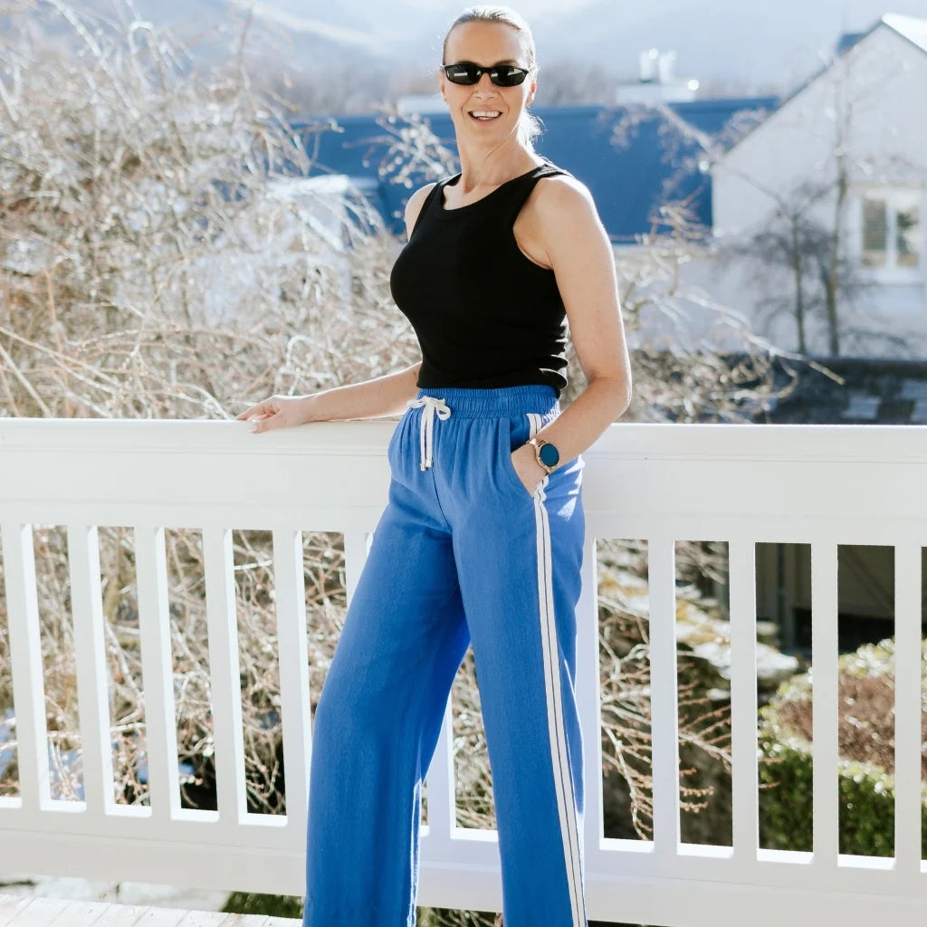 Moke Indiana Women's Wide Leg Pants | Dazzling Blue Cream Stripe