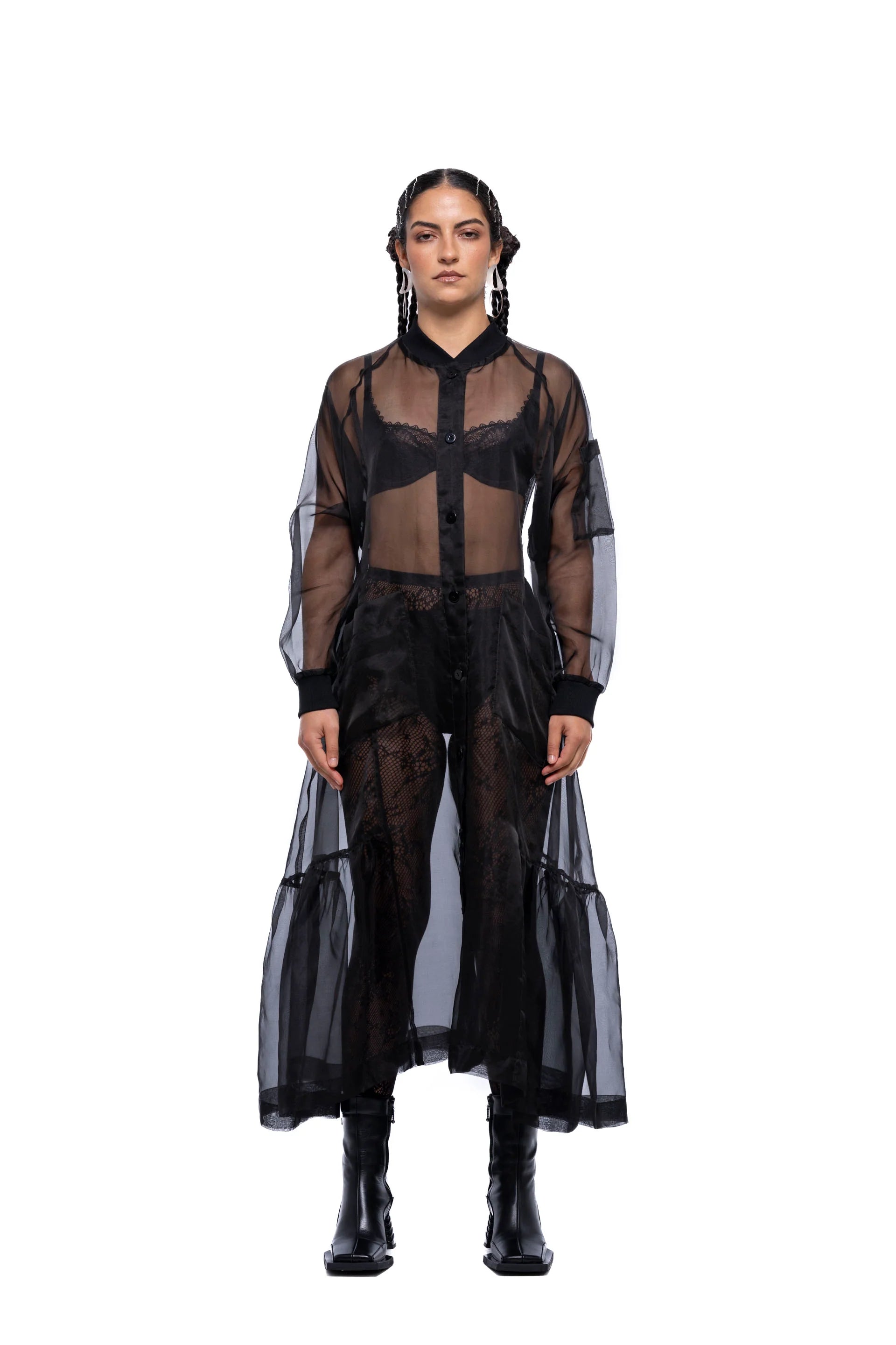 J Palm Gertrud Bomber Dress | Black Silk Organza