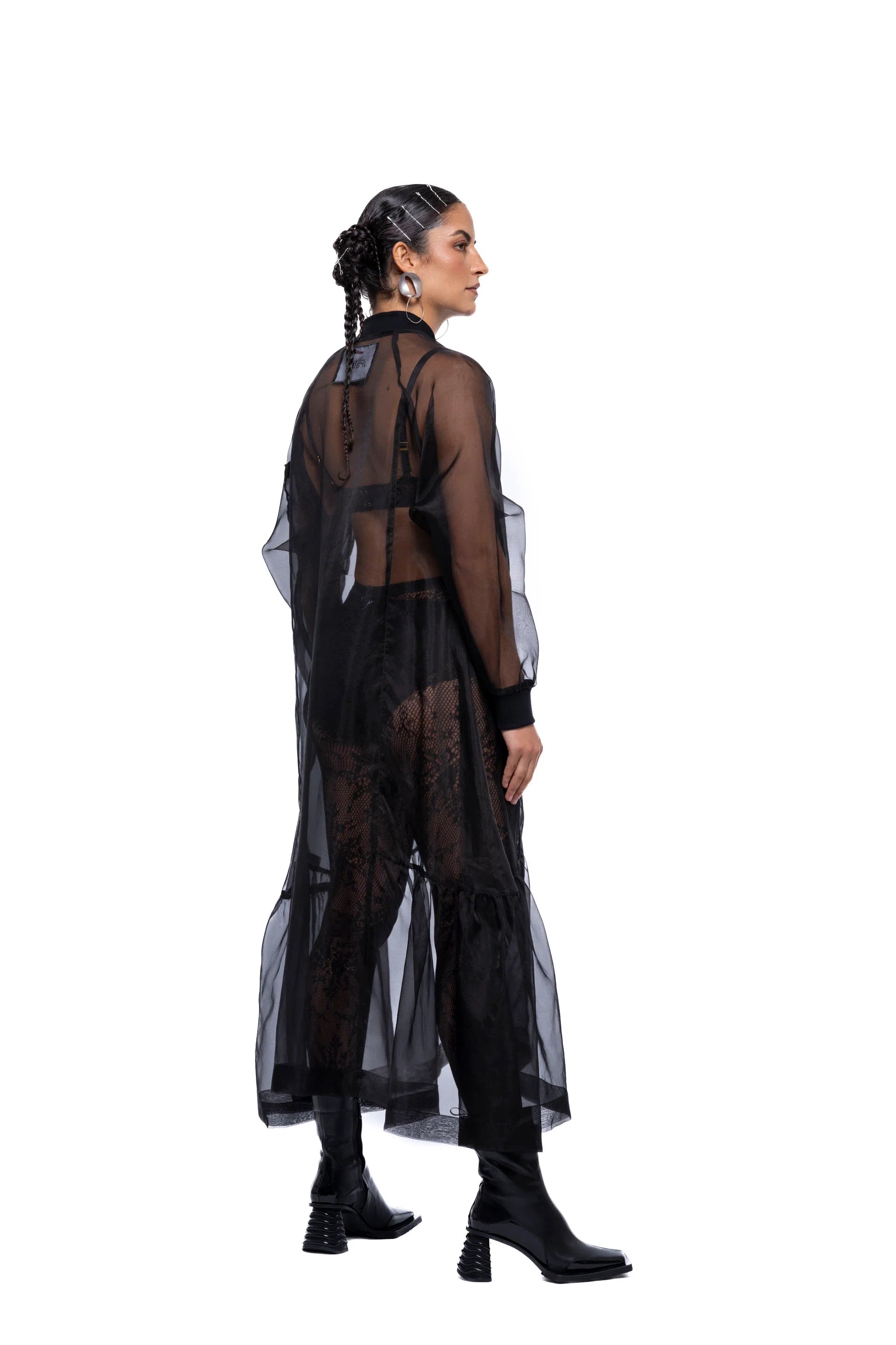 J Palm Gertrud Bomber Dress | Black Silk Organza