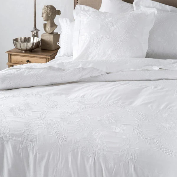 French Country Embelli Embroidered Duvet Cover | King White