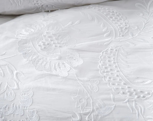 French Country Embelli Embroidered Duvet Cover | King White