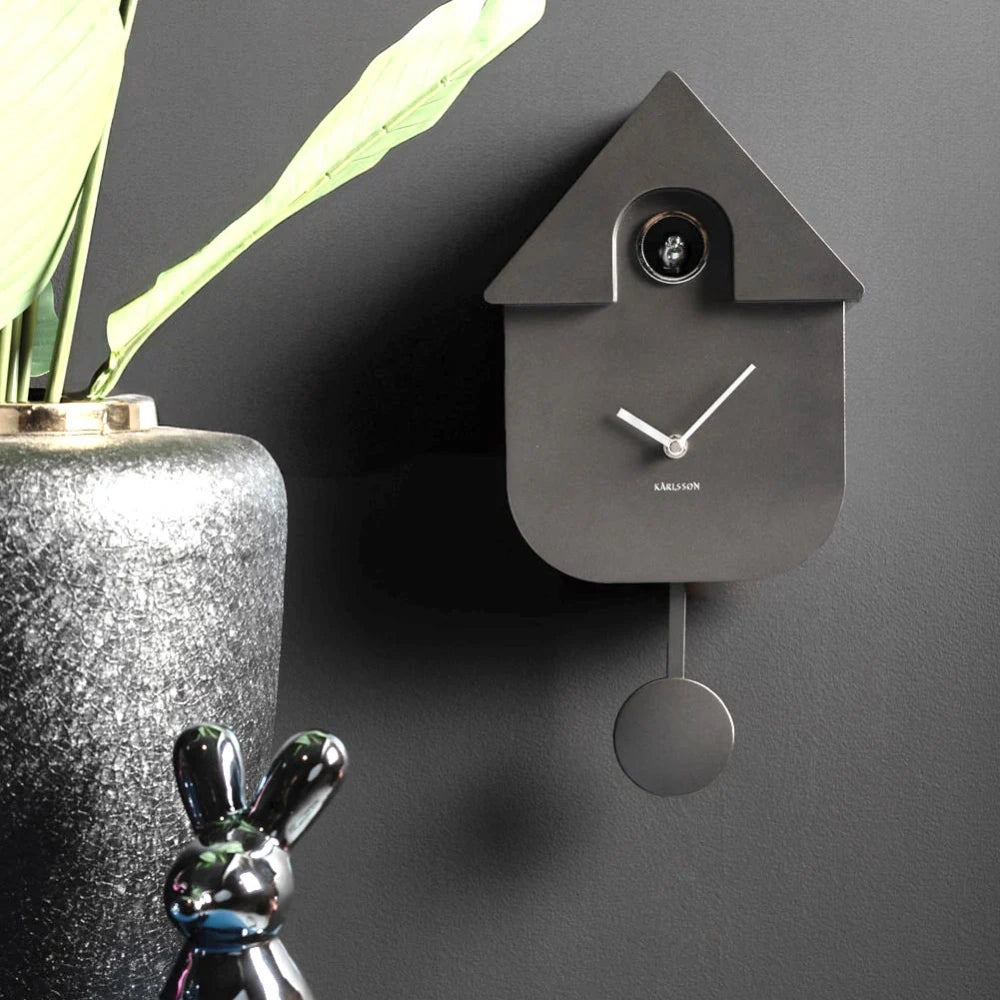 Karlsson Modern Cuckoo Clock | Metallic Dark Grey