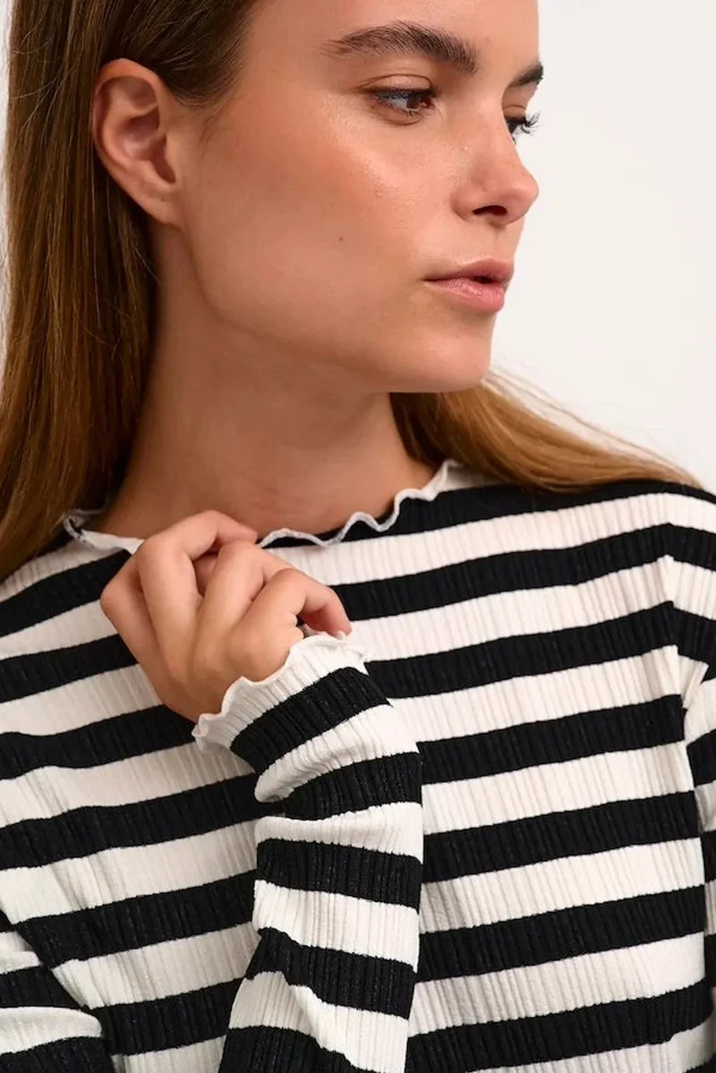 Karen By Simonsen Long Sleeve Candace Top | Black White BIG Stripe