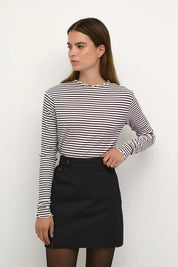 Karen By Simonsen Long Sleeve Candace Top | White  With Black Stripe