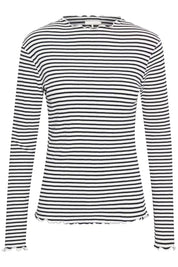 Karen By Simonsen Long Sleeve Candace Top | White  With Black Stripe