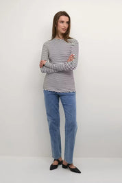 Karen By Simonsen Long Sleeve Candace Top | White  With Black Stripe