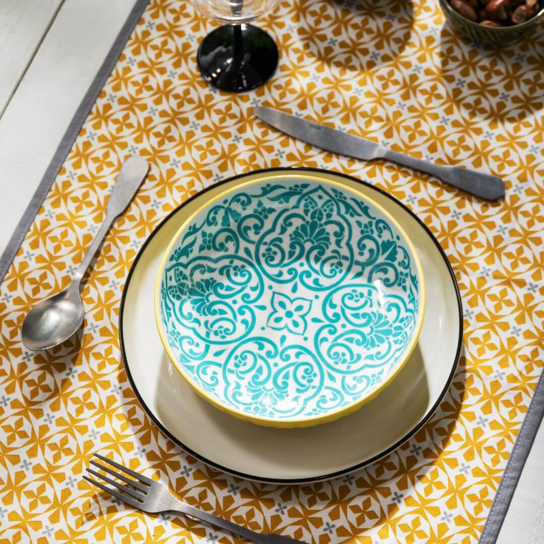 Mikasa Pasta Bowl | 21cm Yellow & Blue Geometric