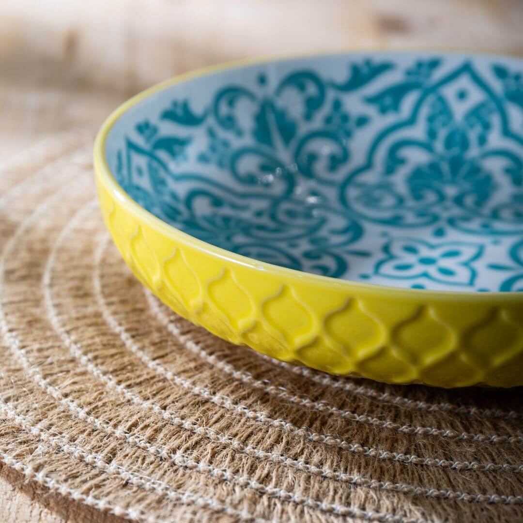 Mikasa Pasta Bowl | 21cm Yellow & Blue Geometric