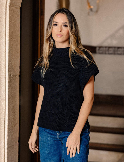 Mos Mosh Biola Bine Knit Vest | Black