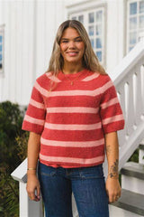 MSCH Milania Hope Short Sleeve Pullover | Stripe Rose Peach