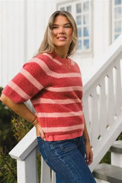 MSCH Milania Hope Short Sleeve Pullover | Stripe Rose Peach