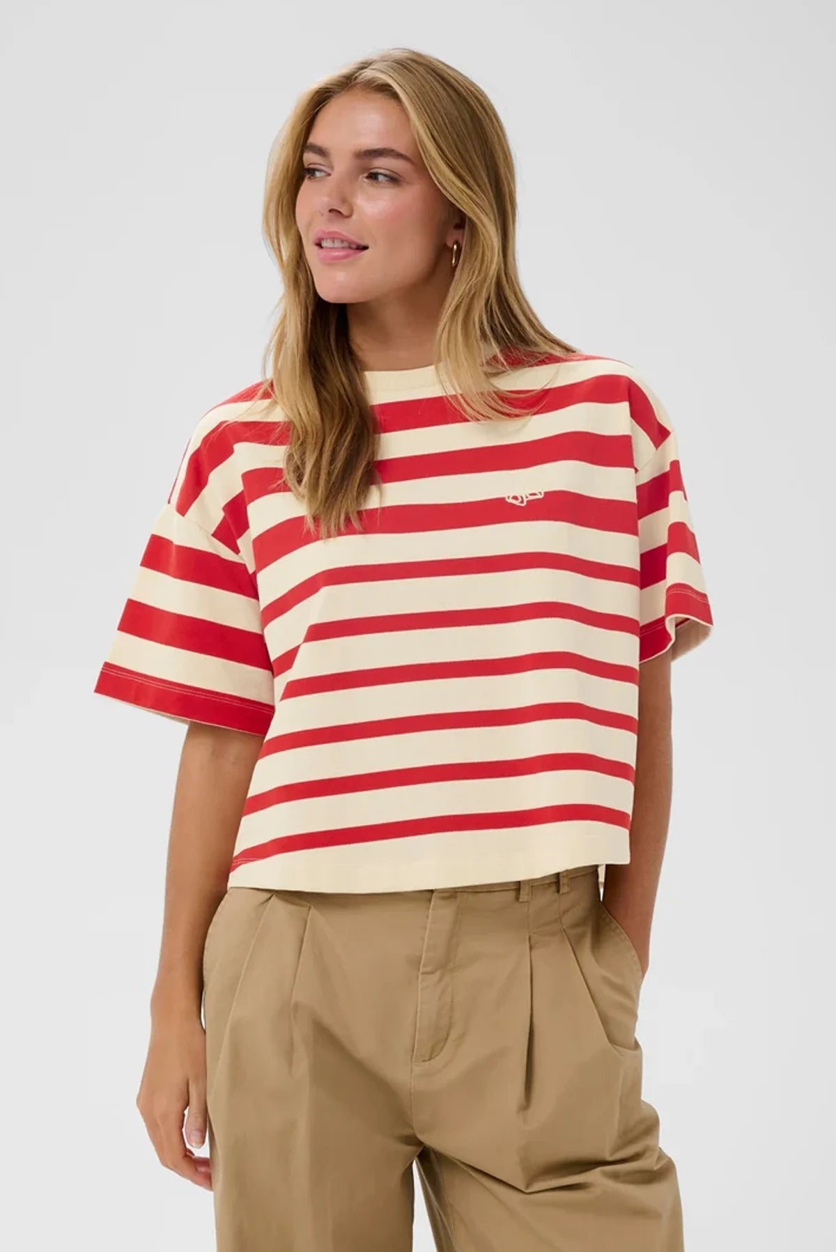 St Tropez Philene T Shirt | Valiant Poppy Irregular Stripe Regular