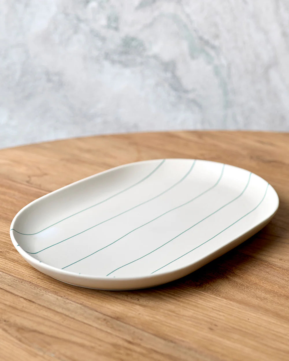 Coastal Junction 38cm Oval Tray | Cream Green Stripe