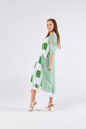 Au Hasard D'un Voyage Short Sleeve Dress | Green Block Art