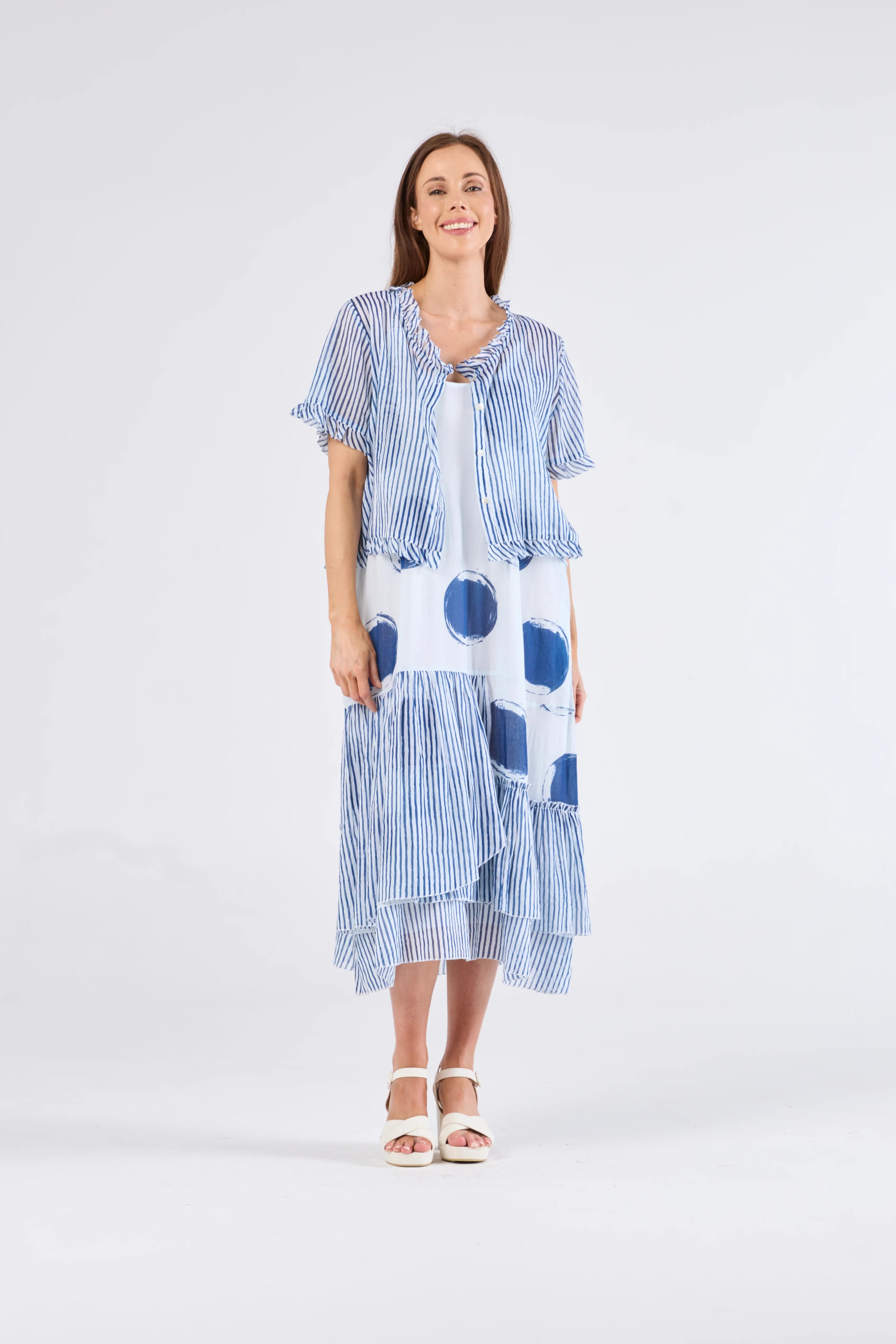 Au Hasard D'un Voyage Frill Seeker Short Cardi | Blue Stripe