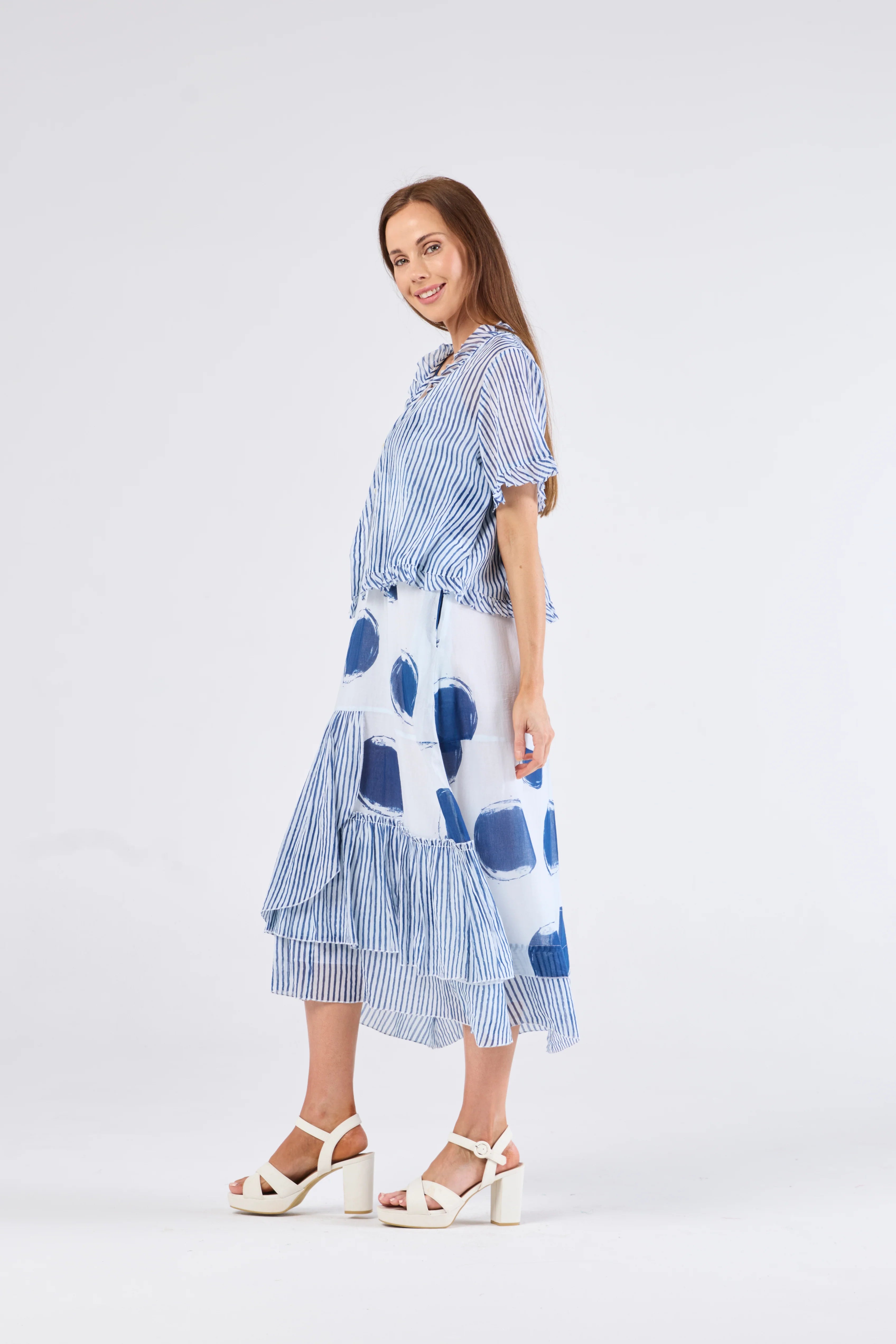 Au Hasard D'un Voyage Frill Seeker Short Cardi | Blue Stripe