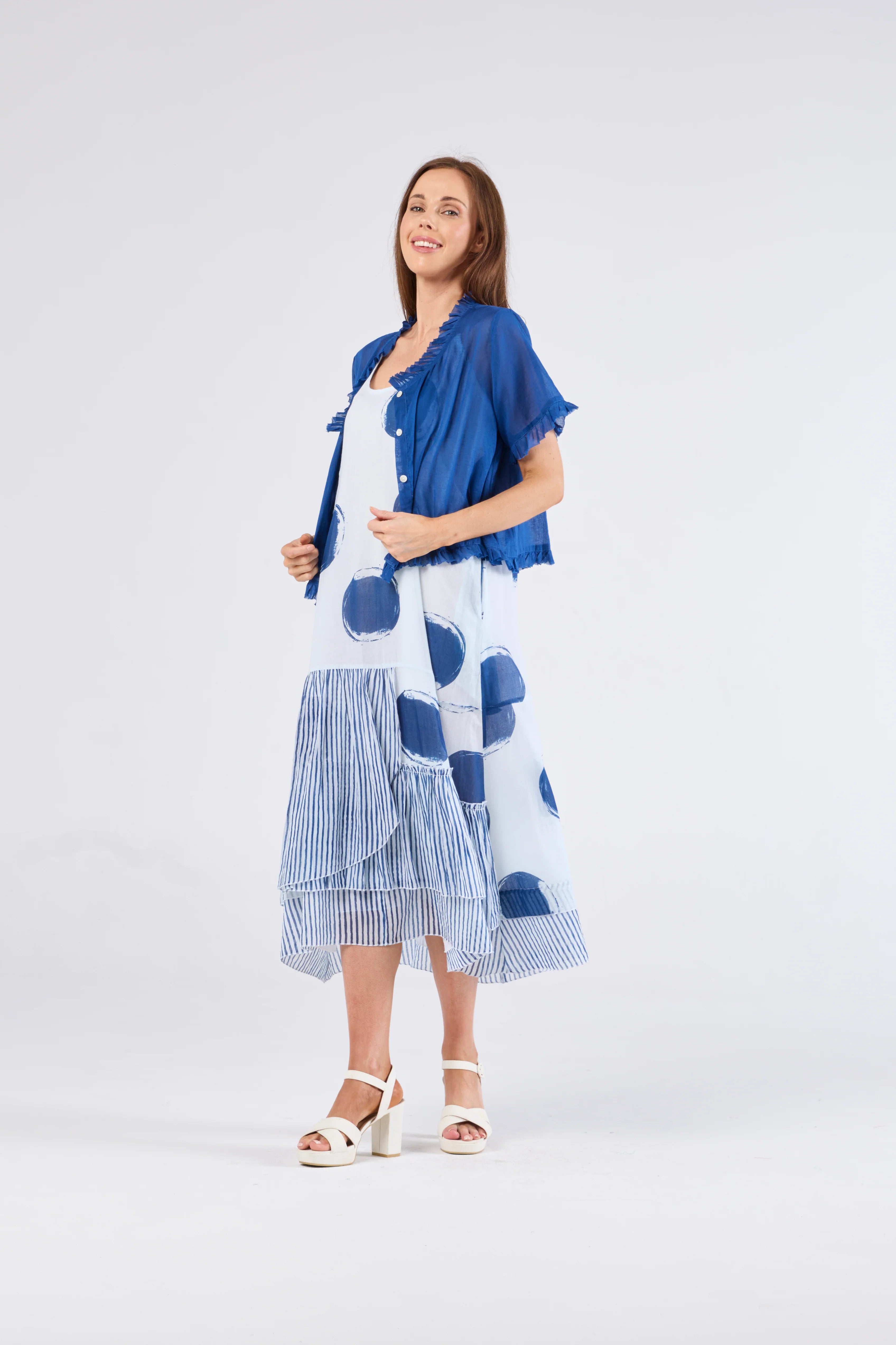 Au Hasard D'un Voyage Frill Seeker Short Cardi | Blue