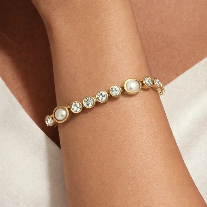 Dyrberg Kern Sophia Tennis Bracelet | Gold Crystal White Pearl