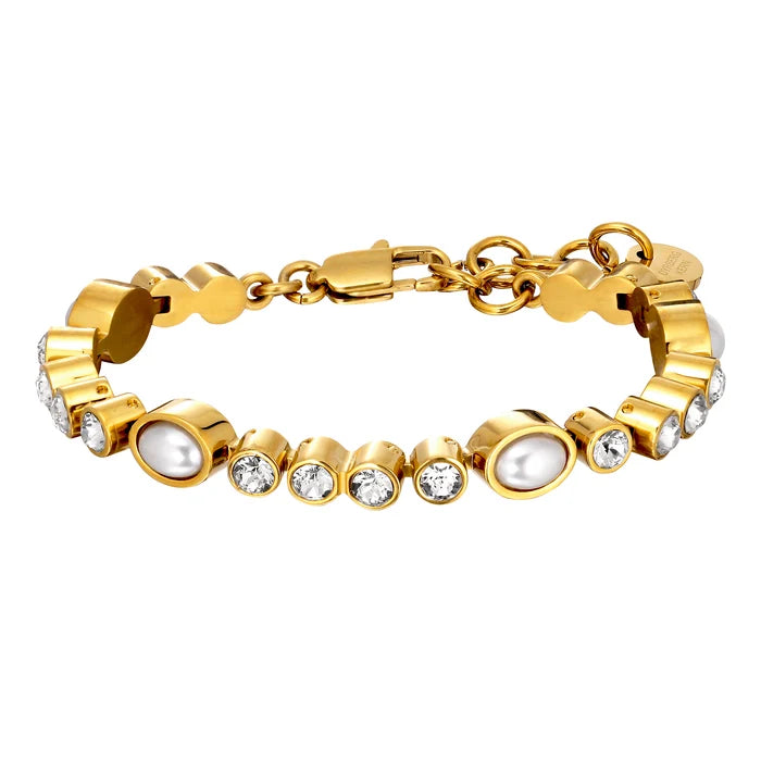 Dyrberg Kern Sophia Tennis Bracelet | Gold Crystal White Pearl