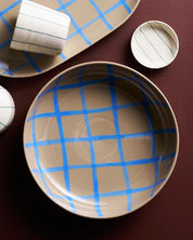 Robert Gordon Coastal Junction Stone Salad Bowl | Stone Blue Handbrush Stripe