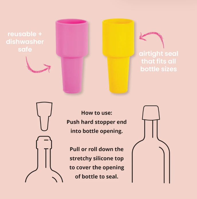 Silicork Wine Stoppers | Pink Yellow