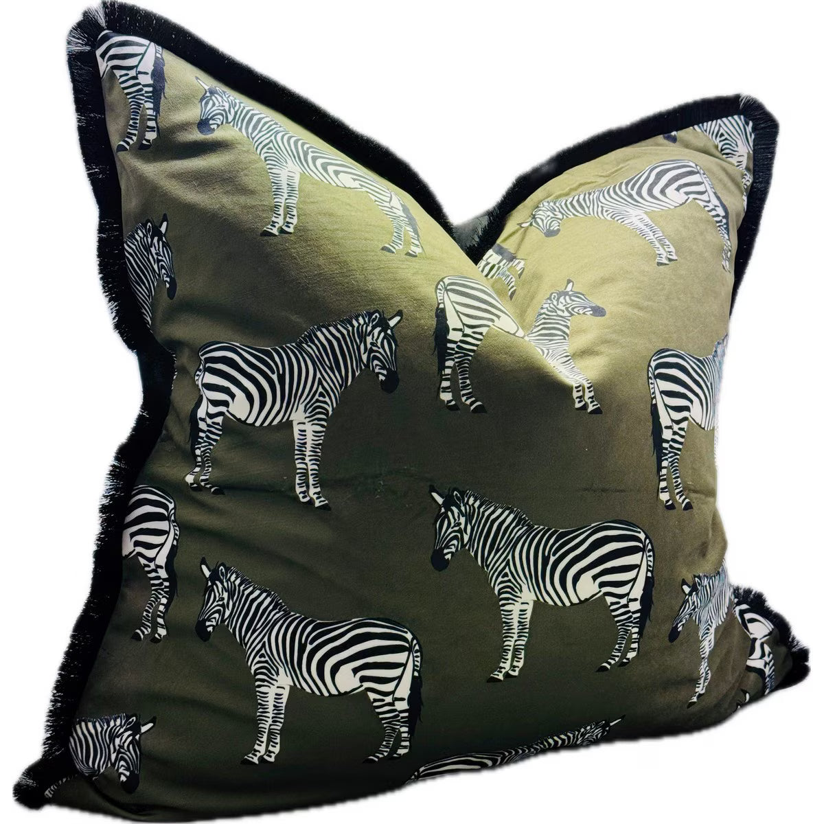 Rembrandt Zebra Print Cushion | Green Velvet