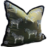 Rembrandt Zebra Print Cushion | Green Velvet