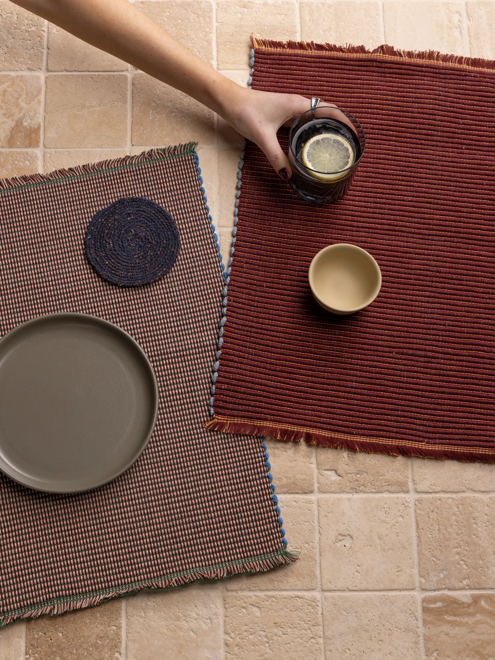 Citta Albers Striped Placemat | Saffron Merlot