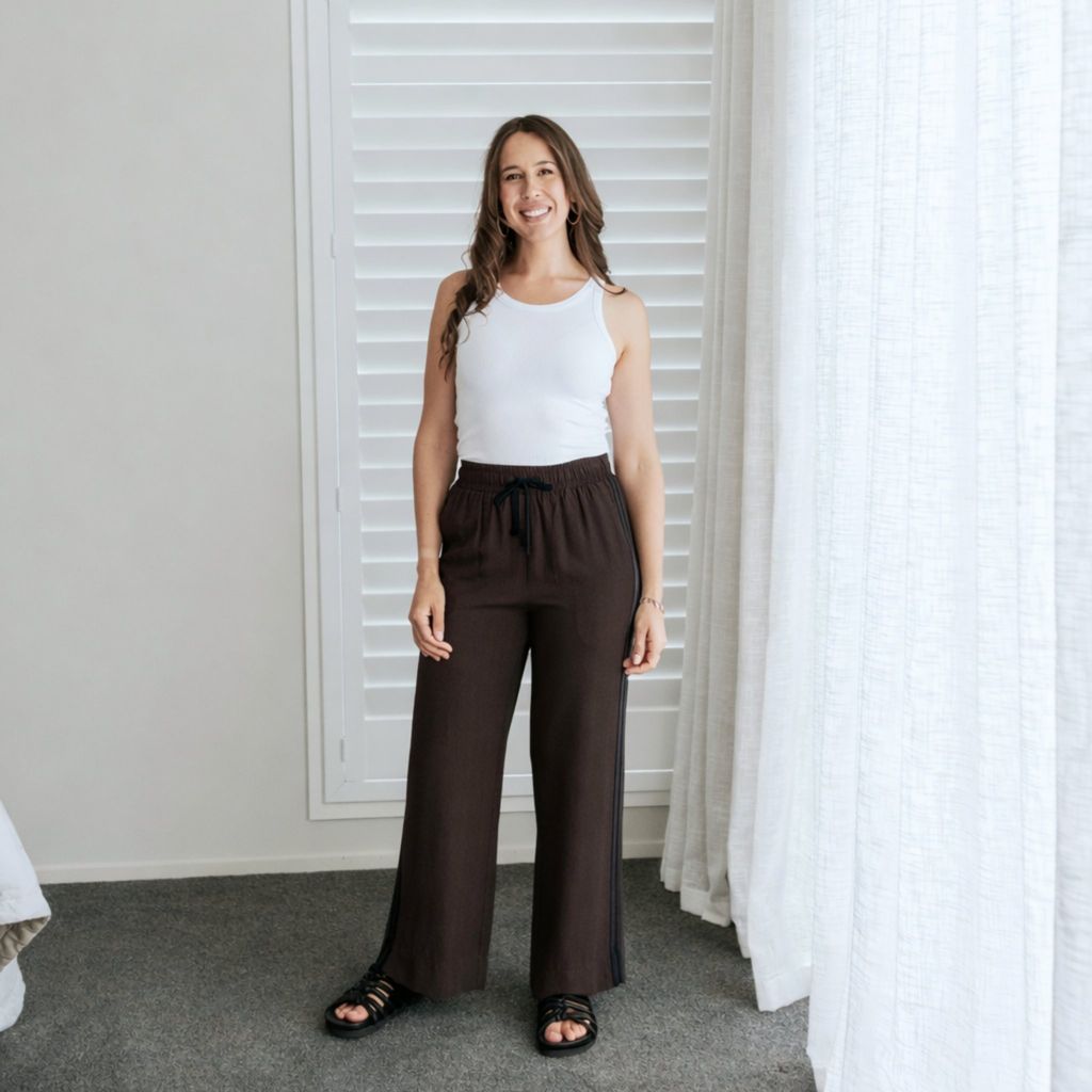 Moke Indiana Wide Leg Pant |  Dark Chocolate Black Stripe