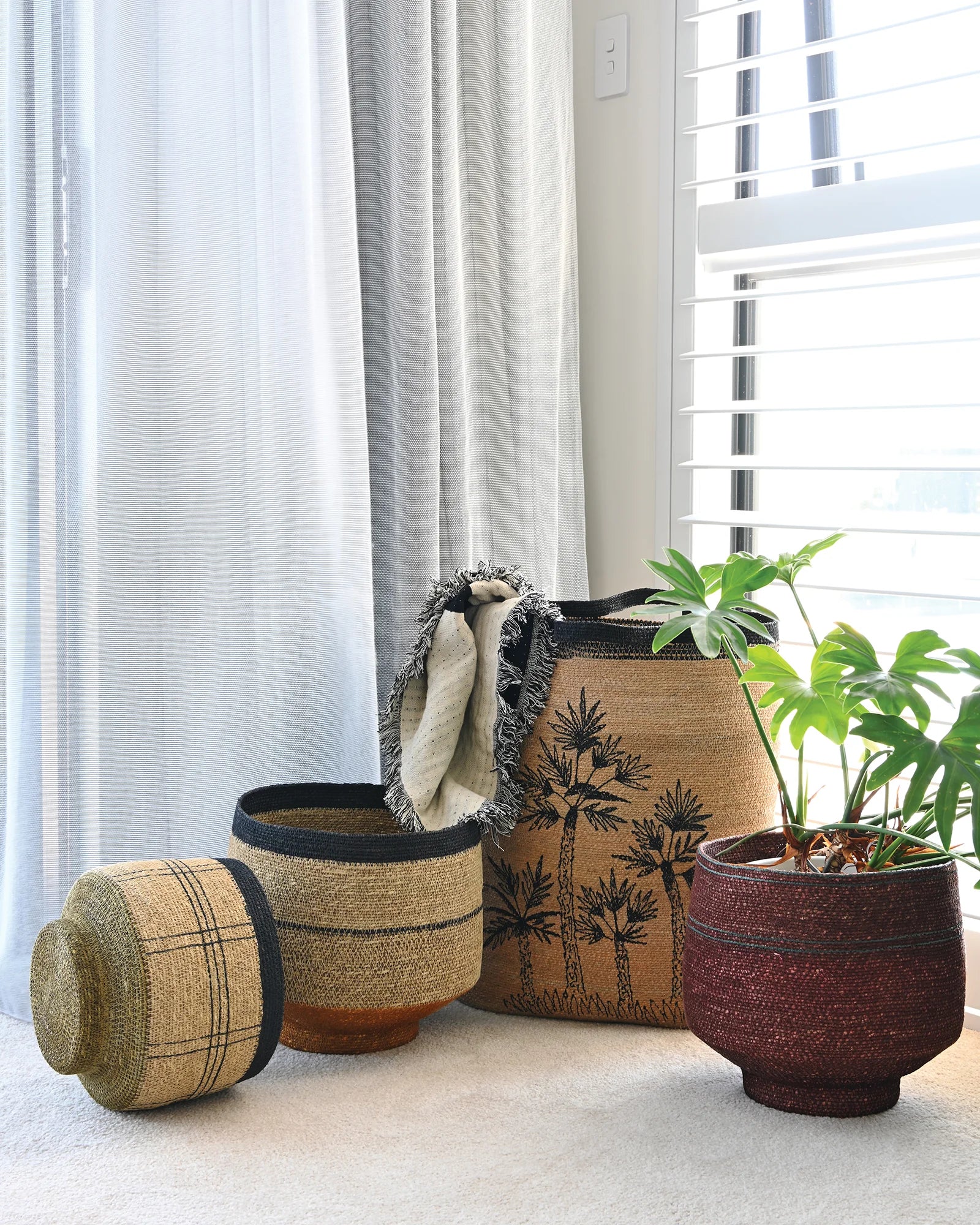 Kintu Aria Basket Mustard Base | Natural Crossed Lines