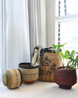 Kintu Aria Basket Green Base | Natural Crossed Lines