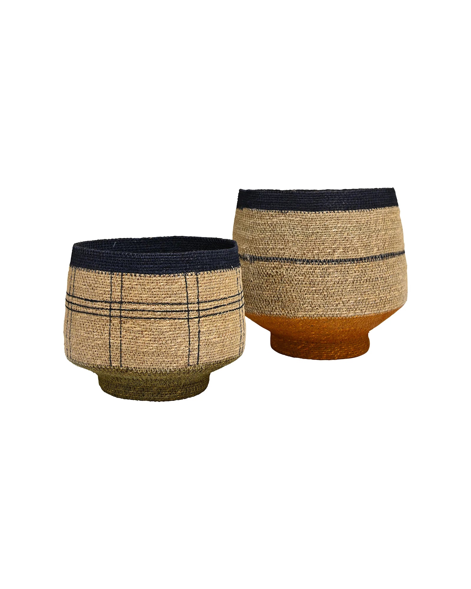 Kintu Aria Basket Green Base | Natural Crossed Lines