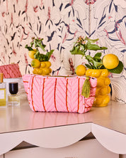 Kip & Co Wategos Soiree Stripe Velvet Toiletry Bag | Pink
