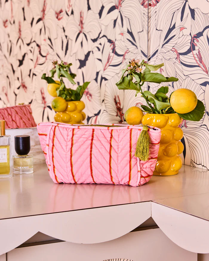Kip & Co Wategos Soiree Stripe Velvet Toiletry Bag | Pink