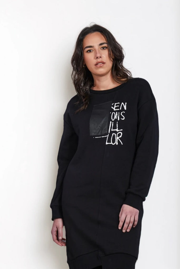 Obi Media Sweatshirt Dress | Black