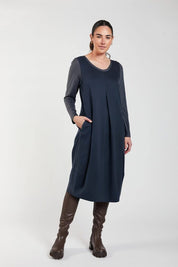 Obi Aqua Twill Midi Dress | Blue Black