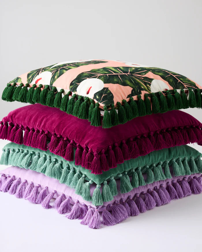 Kip & Co Lilac Velvet Tassel Cushion | Lilac