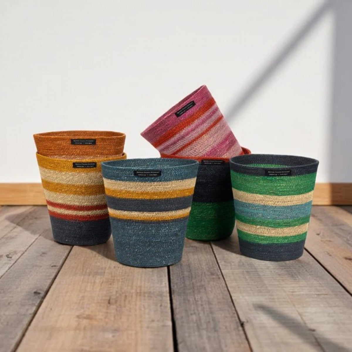 British Colour Standard Seagrass Waste Paper Basket | Multi Green