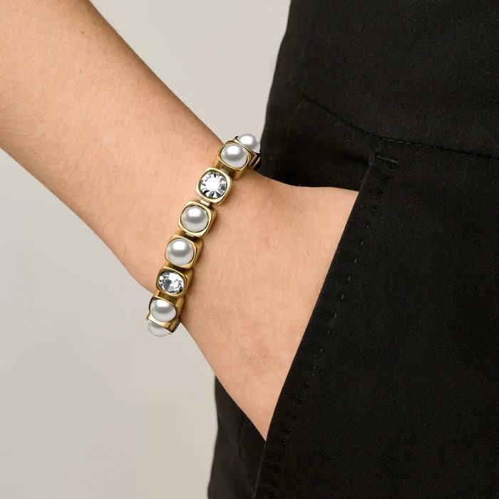 Dyrberg Kern Conian Tennis Bracelet | Gold Crystal White Pearl