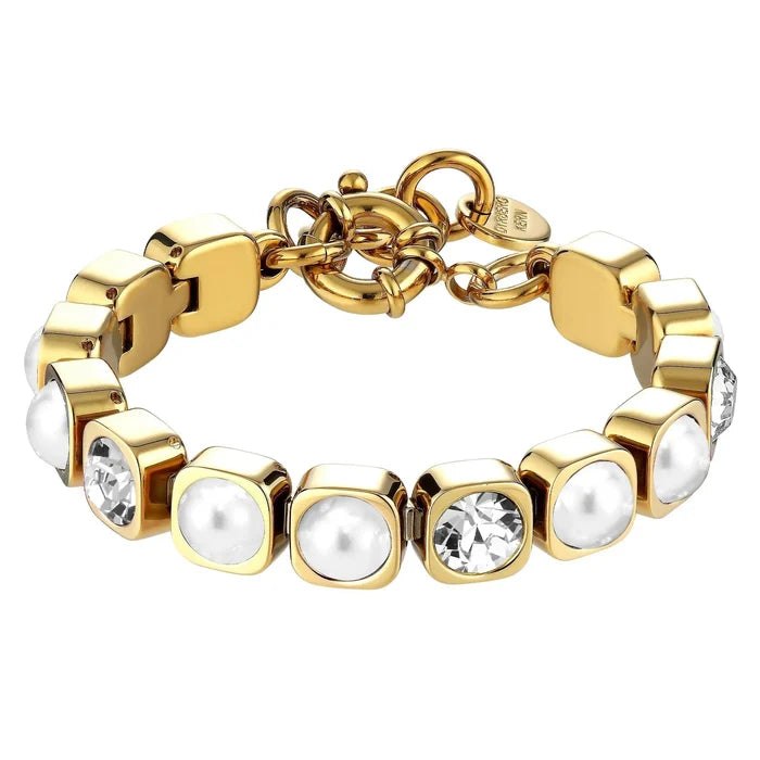 Dyrberg Kern Conian Tennis Bracelet | Gold Crystal White Pearl